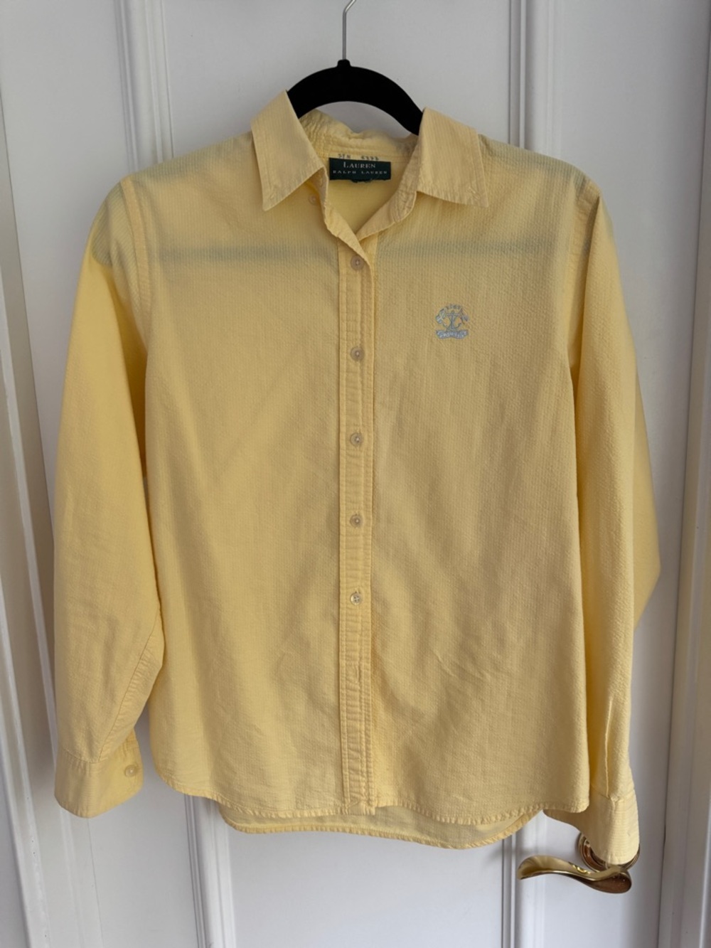 Ralph Lauren RARE Vintage Pale Yellow Shirt with Crest Embroidery Size Sm / Med